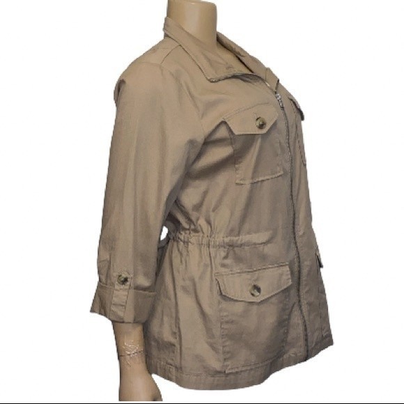 Croft & Barrow utility jacket tan lightweight 4 pockets drawstring size M - Picture 4 of 13